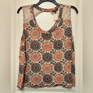 #2709 - Rags to Wishes Crinkle Gauze Lace Accents Medallion Mandala Swing Tank